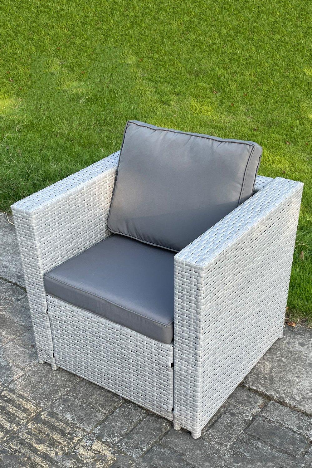 Rattan Single Chair Patio Garden Furniture With Thick Cushion Light Grey
